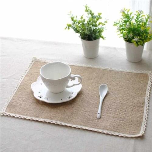 10pcs/set Rustic Vintage Jute Lace Placemat Cup Cloth Coaster Table Mats & Pads Table Decoration Photo Props Wedding Decoration