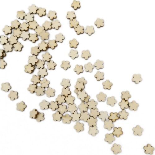 100pcs 10mm Flower Shape Wood Flower for Scrapbooking Handmade DIY Carfts Wooden Embellishment Home Decor Ornament