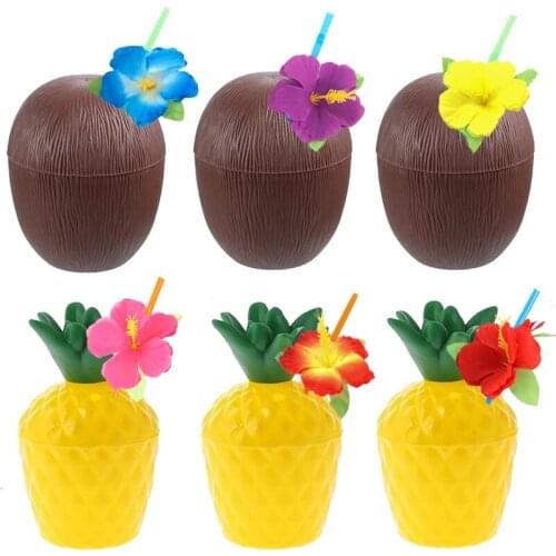 12Pcs Hawaiian Party Coconut Pineapple Cups Luau Party Summer Beach Party Birthday Hawaiian Party Tropical Decoration