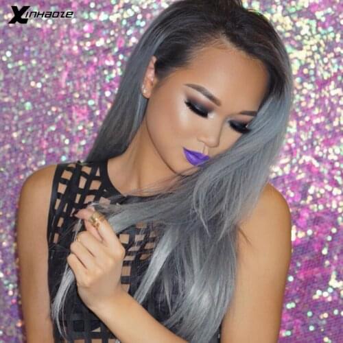 13x4/13x6 Lace Front Human Hair Wigs Brazilian Straight Remy Hair Bleached Knots 150% Density Ombre Grey Transparent Lace Color