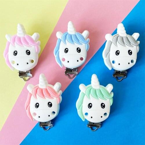 3PCS Unicorn silicone Pacifier Clips Holder Clips Silicone Teething Toys Nursing Pacifier Clips Teethers