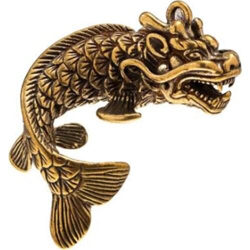 3D Brass Dragon Fish Casting Statue Mini Animal Metal Figurine Home Decor Desktop Crafts Sculpture Decoration Pendants Gifts