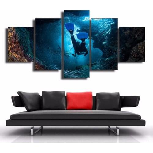 5 Pieces Diver Bottom Of The Sea Hd Printed Painting Poster Landscape Modern Wall Art Pictures Living Room Home Decor