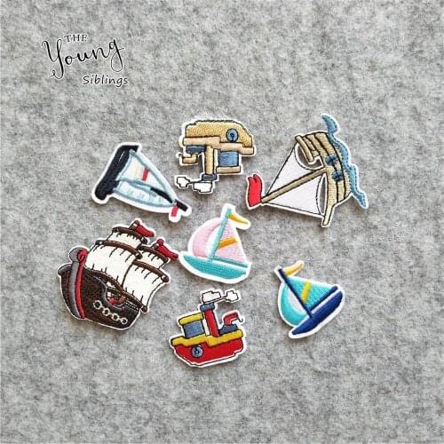 7pcs Different style Patches Embroidered Cartoon Boats Sewing Appliques DIY Children Clothes Stickers Crafts Apparel Accessories