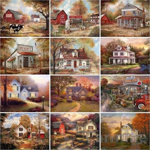DIY 5D Scenery House Diamond Painting Autumn Landscape Cross Stitch Embroidery Picture Full Round&Square Drill Home Decoration