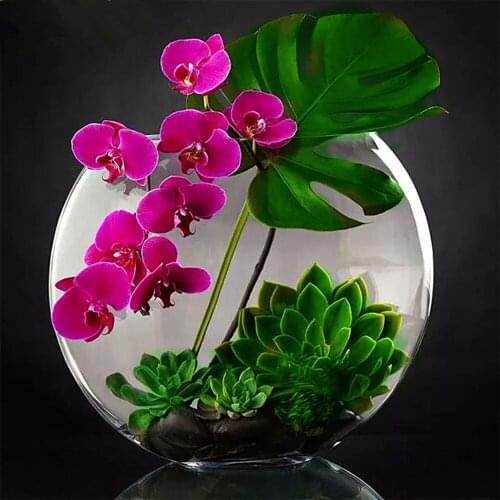 HUACAN Diamond Painting Flower Phalaenopsis Cross Stitch Diamond Embroidery Succulents Mosaic Wall Stickers