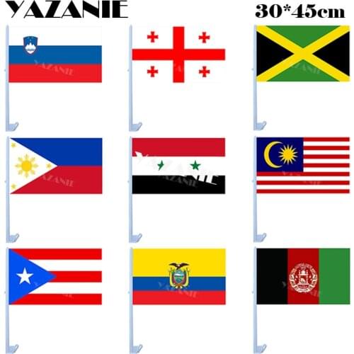 YAZANIE 30*45cm Car Flags Slovenia Georgia Jamaica Philippines Syria Malaysia Puerto Rico Ecuador Afghanistan Printed Car Flags