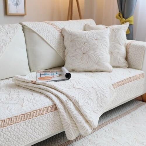 Cotton Corner Sofa Cover White Floral Pattern Four Seasons Universal Modern Simplicity Sofa Cushion Towel L Shape Couch Cover