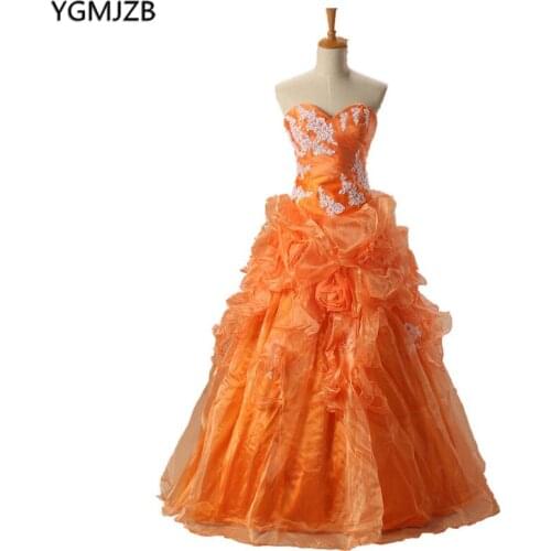 Cheap Quinceanera Dresses Orange Sweetheart Appliques Lace Vestidos De 15 Anos Ball Gown Sweet 16 Dresses Debutante Gown