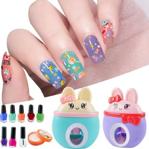 Childrens Manicure Set Cute DIY Manicure Machine Washable Nail Polish Girl Cosmetics Pretend Play Nail Stamper Art Kit