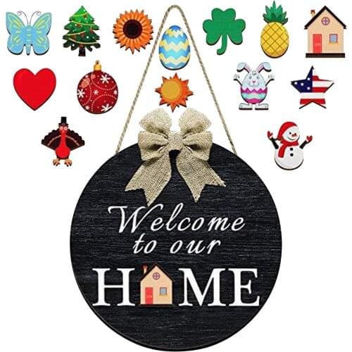Welcome To Our Home Diy Interchangeable Door Hanger Creative Plaques Farmhouse Hanging Crafts Decoration Arts Round Wooden Board