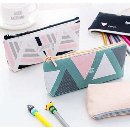 Geometric Pencil Bags English Letter Canvas Pen Bag Pencil Case Stationery Storage Pouch estuche escolar