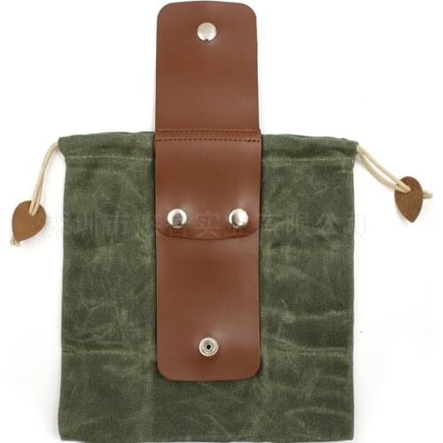 PU leather sports climbing splicing oil wax canvas fruit picking bag outdoor survival storage bag