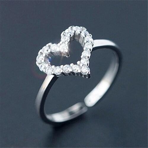 VENTFILLE 925 Sterling Silver Korean Fashion Simple Heart-shaped Diamond Love Ring