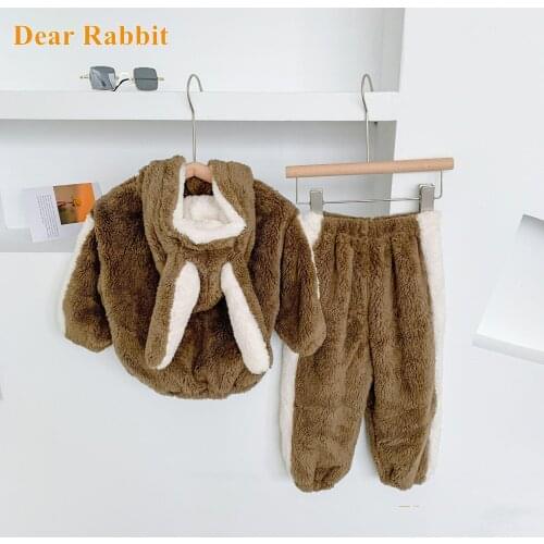 Baby Boy Hooded Clothing Set Kids Jacket Pants Suit Cotton Lamb wool Tracksuits Toddler Children Coat Girl winter Clothes autumn