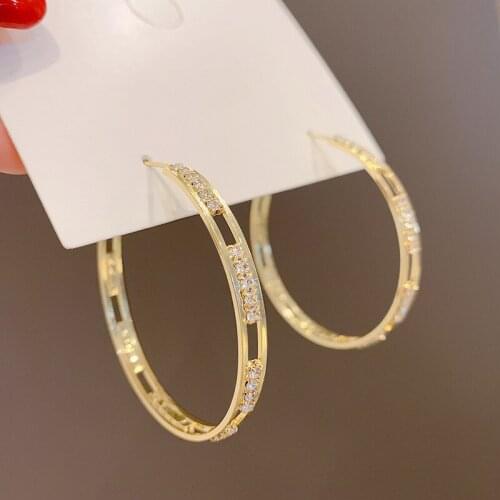 Gold Color Circle Crystal Hoop Earrings Simple Chic Geometric Metal Round Earrings for Women Fashion Romantic Jewelry Gifts