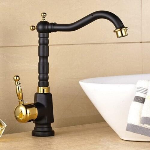 Black & Gold Color Brass Swivel Spout Single Handle / Hole Kitchen Bar Bathroom Vessel Sink Basin Faucet Mixer Tap anf807