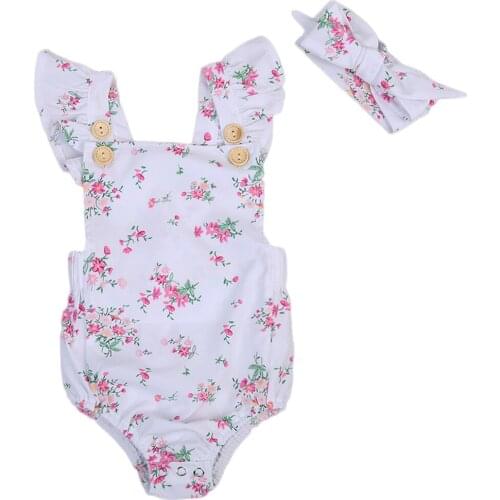 Citgeett Summer Baby Girl Clothing 2pcs Bodysuit+ Headband Summer Cotton Flying Sleeves Cute Clothes