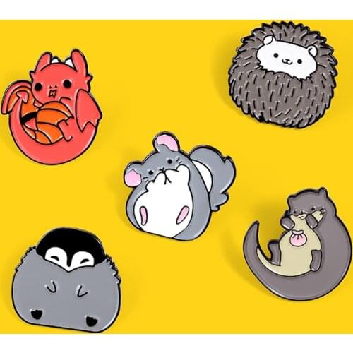 Cute Animal Enamel Pin Hedgehog Penguin Vole Bat Brooch Denim Clothes Lapel Brooch Animal Jewerley Gift For Friends Kids