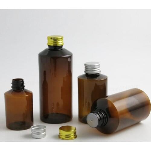 Refillable Empty 50ml 100ml 150ml 200ml Amber Brown Cream Skin Care Shampoo Bottle With Gold Silver Cap Hole Inserts 30pcs