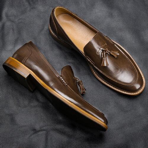7~12 Mens casual shoes leather Loafers Casual business dress shoes Gentleman Oxford shoes Derby leather shoes for men #AL701