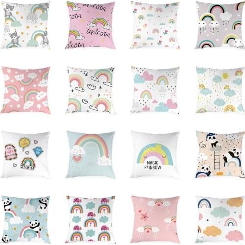 Cartoon Style Cushion Cover Sofa Office Pillow Covers Peach Skin Decorative Rainbow Pillowcase Home Decor 45*45cm Kinder Cojines