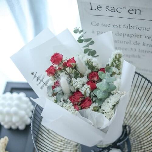 Unfade Mini Flower Bouquet Preserved Dried MixReal Rose Gypsophila Eucalyptus Craspedia Globosa Cotton Giftbag Home Indoor Decor