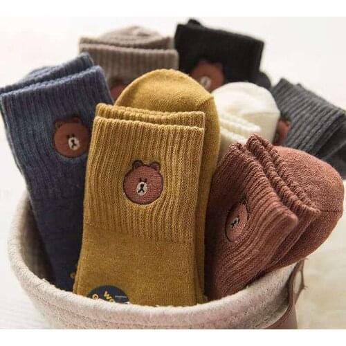 A pack of three pairs of socks womens tube socks Harajuku style cartoon Japanese spring and autumn long tube cotton socks