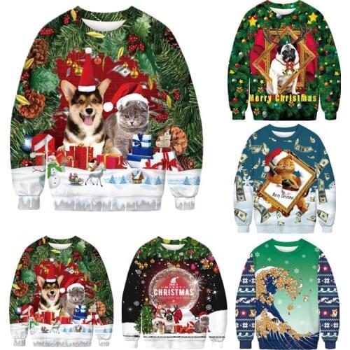 New Autumn Winter Christmas Costumes Funny Christmas 3d Digital Printing Round Neck Casual Ugly Christmas Sweater wholesale