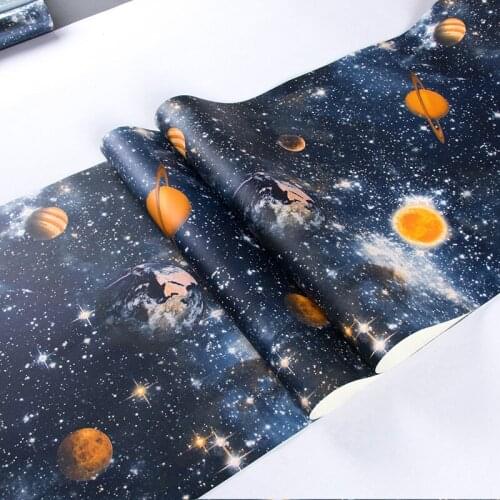 PVC space planet wallpaper childrens room starry sky background wall waterproof wallpaper childrens room decor wallpaper