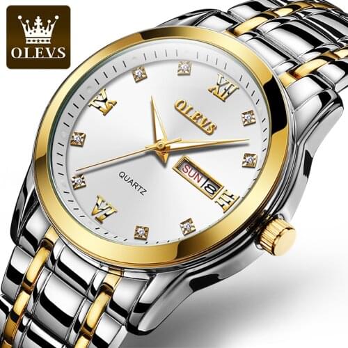 OLEVS Watch For Men Luxury Brand Quartz Watches Week Date Display Clock Men Casual Stainless Steel Waterproof Business Wristwatc