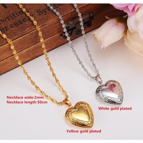 Valentines Gift Heart Locket Blank space Pendant Necklace Women Jewelry 14 K Yellow or White Gold GF Filled Romantic Fancy