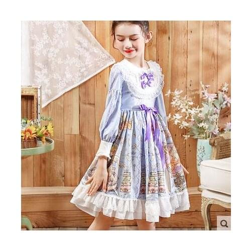 Girls dress Lolita spring and autumn style plus velvet Lolita long sleeve European and American college style princess dress rou