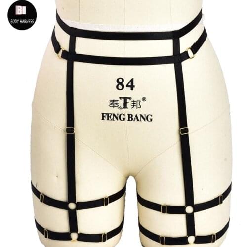 Women Goth Leg Garter Belt Black Body Harness Punk Sexy Leg Harness Elastic Adjustable High Waist Stocking Garters