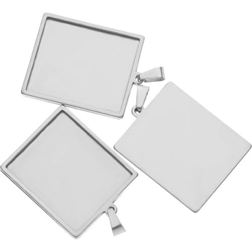 XINYAO 2pc/lot Stainless Steel Inner Diameter 25X30mm Rectangular Tray Pendant for DIY Jewelry Findings