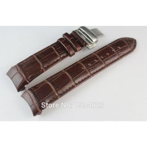 22mm (Buckle 20mm) T035410A T035407A High Quality Silver Butterfly Buckle + Brown Genuine Leather curved end Watchband belts man