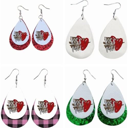 PU Leather Earrings For Kis Me Valentines Day Layered Glitter Sweetheart Earrings