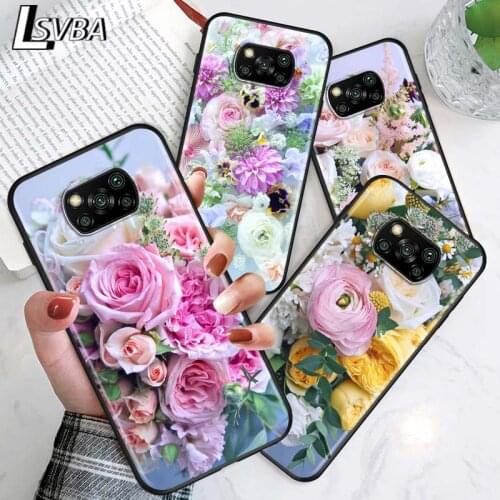 Rose Flower for Xiaomi Poco X3 NFC X2 M3 M2 F2 F3 Pro C3 F1 A2 Lite Mix3 Play Silicone Soft Black Phone Case