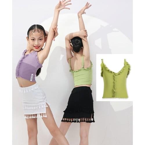 Latin Dance Tops For Girls Practice Sling Vest Kids Rumba Dance Clothing Samba Training Shirt Tango ChaCha Dance Clothes DWY6010