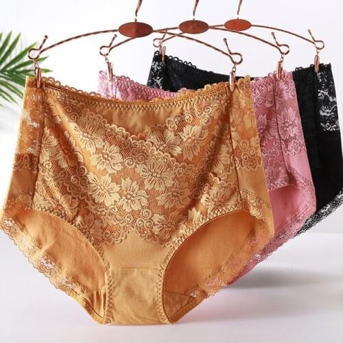 Woman Sexy Cotton Panties of Large Size New Lace Female Underwear with High Waist Cotton Briefs Plus Size Womens Panties 2021