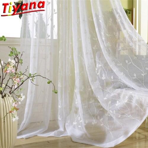 Leaves Embroidered Tulle for Living Room White Mesh Gauze for Balcony Kitchen Customized Products X-ZH010#30