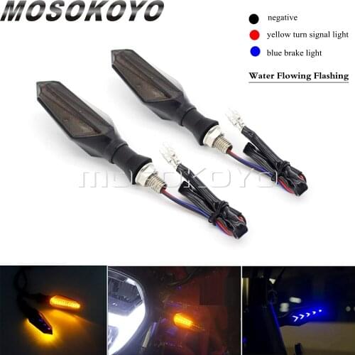 Universal Blue Arrow Indicator 2 in 1 LED Amber Water Flowing Turn Signal Flashing Light For Kawasaki Suzuki 10mm Brake Blinker