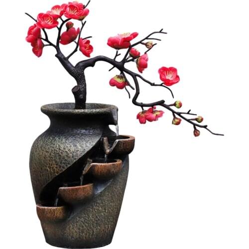 Water Vase Resin Crafts Waterfall Fountain Without Atomizer Electric Simulation Tree Desktop Living Room Home Decor Gifts