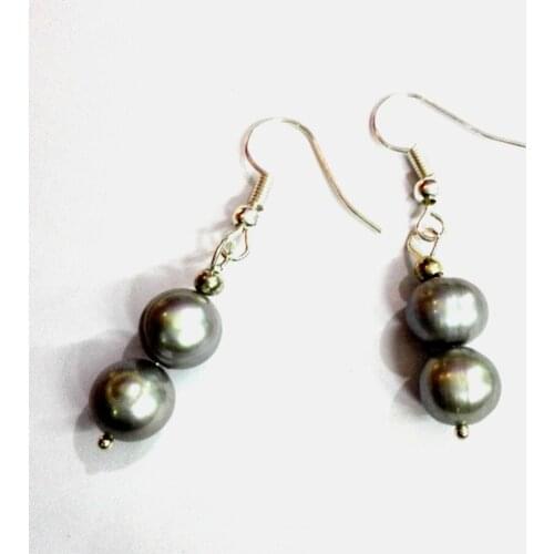 Woman Jewelry Earring Bright Gray Pearl Dangle Hook Earring Real Natural Freshwater pearl