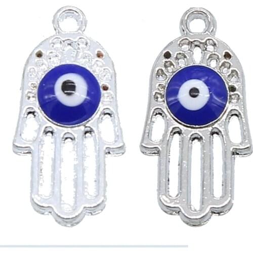 10pcs Hamsa Hand Blue Evil Eye Palm Bracelet Pendant For Women Rhinestone Bracelet Accessories Charms Jewelry Xmas Gift