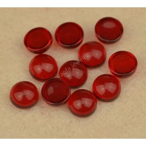 Sale 2~15mm Deep Red Color Flat Bottom Cabochon Synthetic Glass Gems Round Shape Loose Glass Stone Cabochon Beads For Jewelry