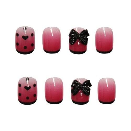 24pcs Nails Patch Glue Type with Bowknot Love Heart Printed Paragraph Fashion Manicure False Nails Patch SANA889