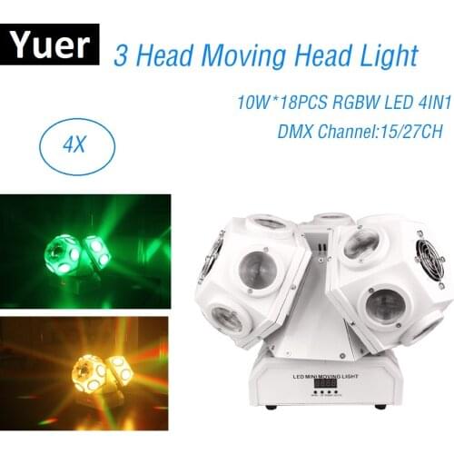 3 Head 18X10W LED Lyre Moving Head Light DMX512 RGBW Beam LED Light DJ Stage Lighting NightClub DJ Screen Beam Wash Effect Light