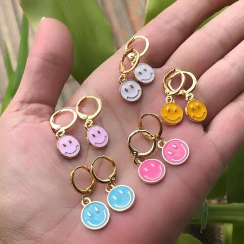 5 Pairs, Colorful Smiley Pendant Enamel Drop Earrings for Women Dripping Piercing Huggie Earring Jewelry