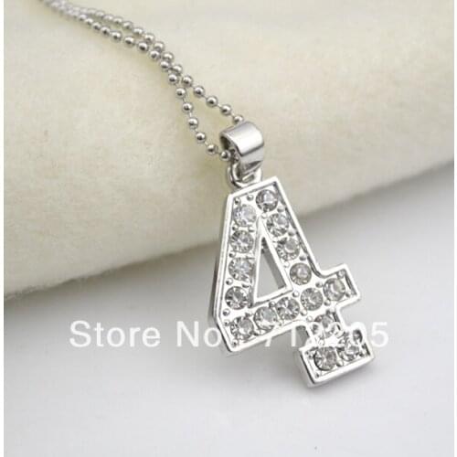5pcs a lot rhodium plating with Crystal number "4" Digital pendant necklaces (A004)